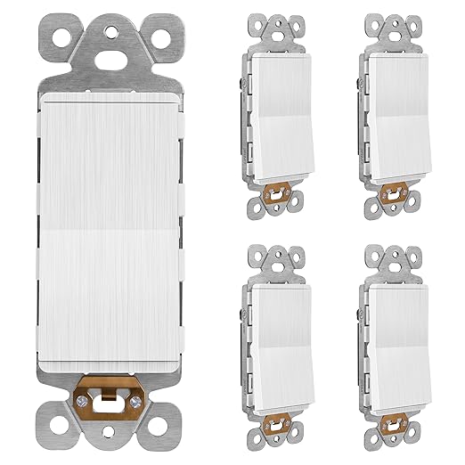 LIDER Brushed White Minimalist Design Decorator Switch, Frameless Paddle Wall Light Switch, On/Off Rocker Switch, Single Pole, Residential Grade, UL Listed, 3 Wire, 15A 120-277VAC, 5 Pack