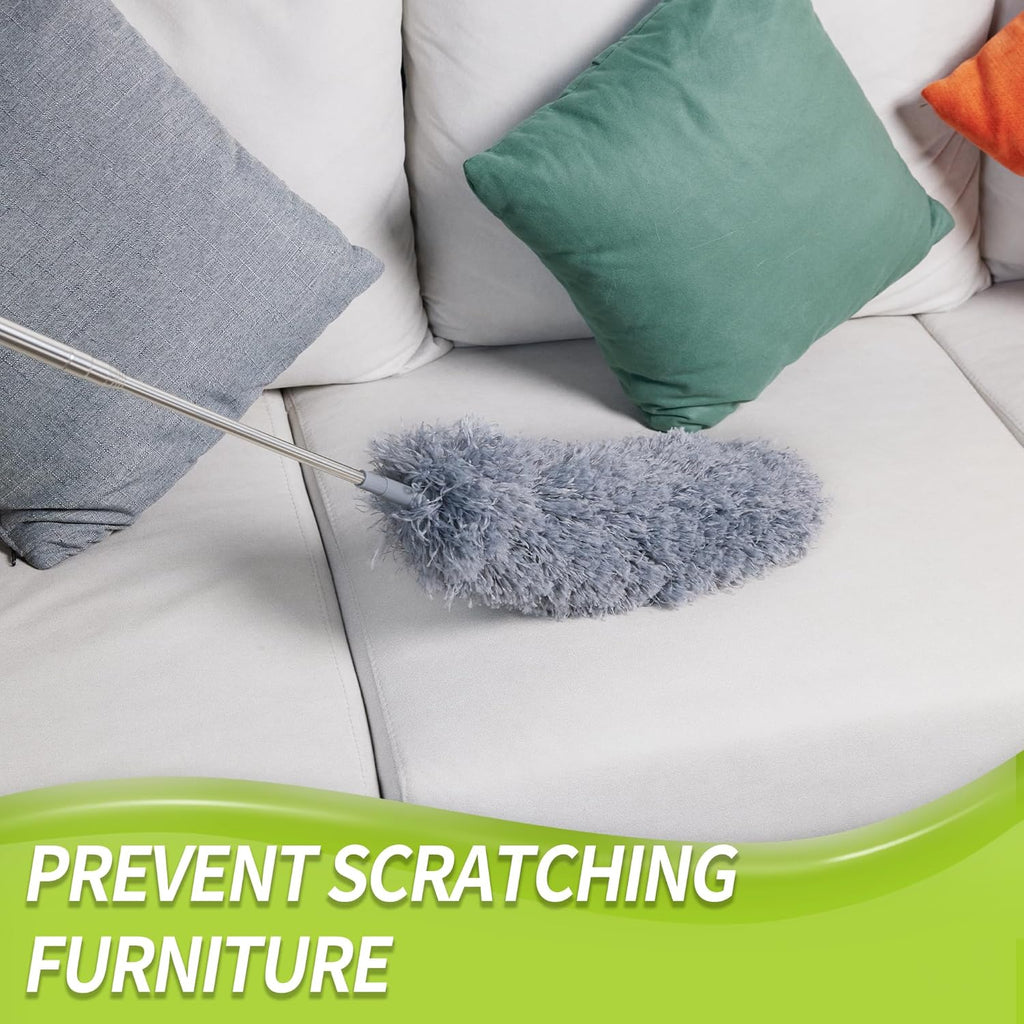 Duster with Extension Pole for Cleaning (2 Microfiber Heads Kit), 100" Long Feather Duster for High Ceilings with Washable Head, Cleaning Supplies for Housekeeping, Ceiling Fan, Furniture