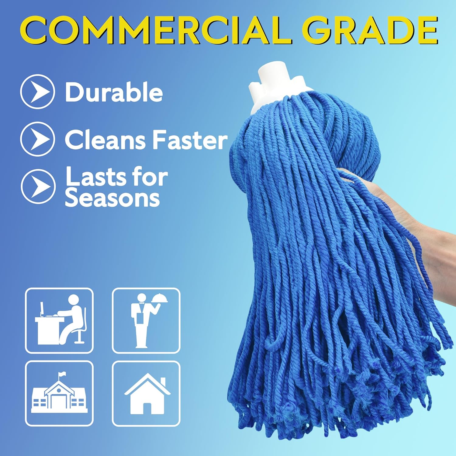 Matthew Microfiber Mop Replacement, Stainless Steel Spin Mop Handle with Wet Mop for Floor Cleaning (2 Mop Heads w/1 Handle) - Blue