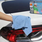 Tricol Clean Profesional Resuable Lint Free Microfiber Edgeless Cleaning Cloth 50PK Cleaning Rags,Absorbent Microfiber Wipes in Dispenser Box for Housekeeping, Car Cleaning (12 * 12 Inches) (blue1)