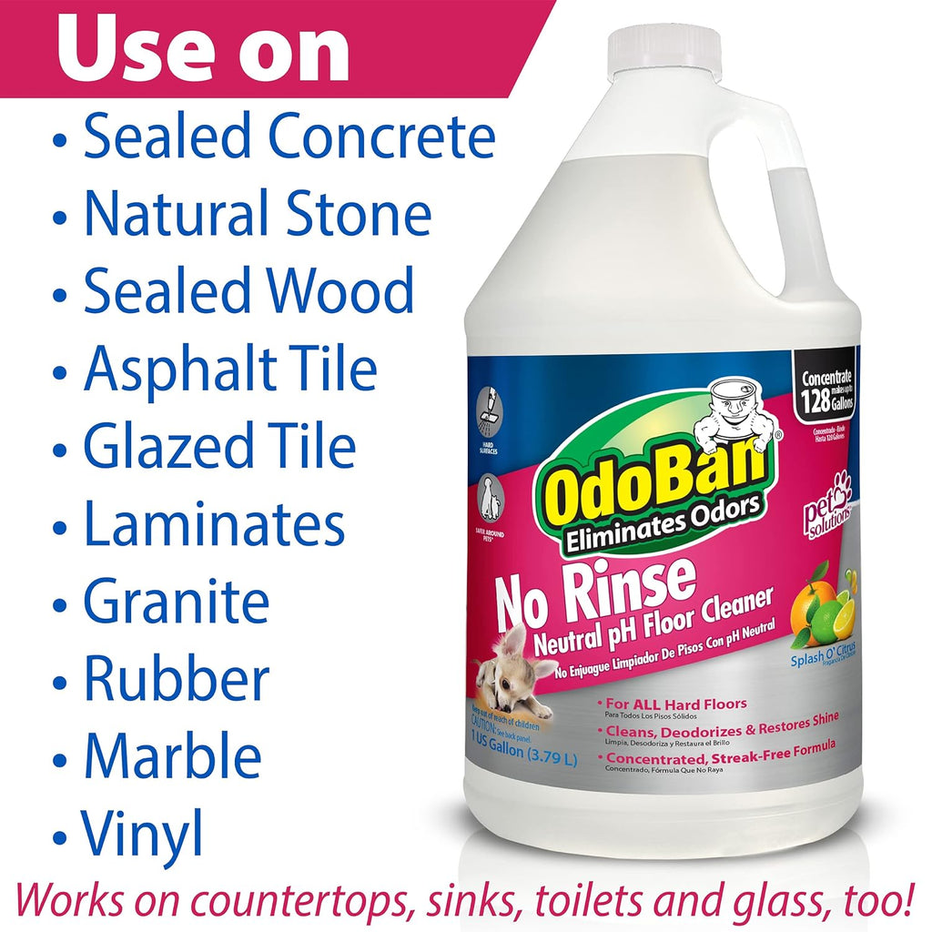 OdoBan Pet Solutions No Rinse Neutral pH Floor Cleaner Concentrate, Made in the USA, Splash O' Citrus Scent, 4 Gallons