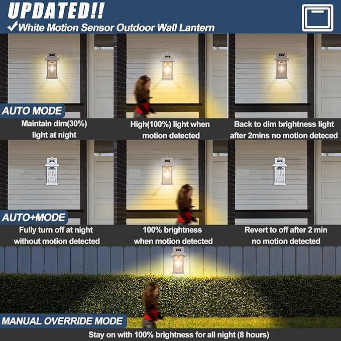 Advanced Motion Sensor Outdoor Lights 2 Packs - White Dusk to Dawn Outdoor Lighting, Anti-Rust Exterior Light Wall Mount Fixtures, Waterproof Porch Outside Lights Wall Sconce for House, Garage