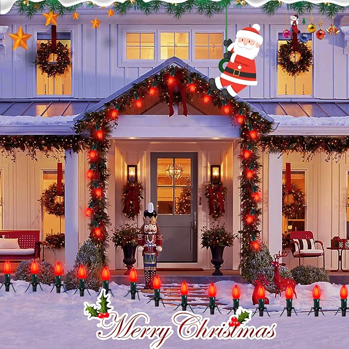 25 Pack C9 Red LED Light Bulb,Vintage Plastic Red C9 Replacement Bulbs Shatterproof C9/E17 Intermediate Base 0.6 Watt Great for Outside Indoor Christmas Valentine Outdoor String Lights