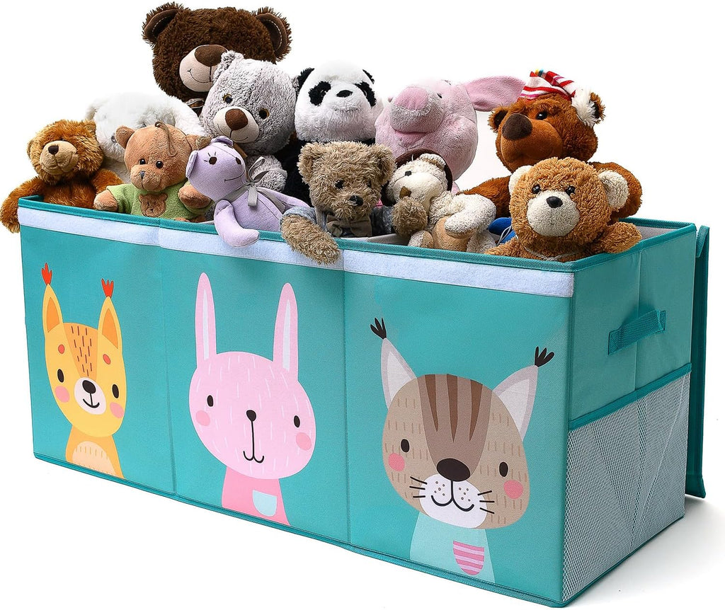 Extra Large Toy Storage Organizer with Lid - Sturdy, Collapsible Toy Chest Storage Box with Cute Design - Toys Bin with Dividers for Kids, Boys, Girls, Nursery, Bedroom, Play room 37"x16"x14"