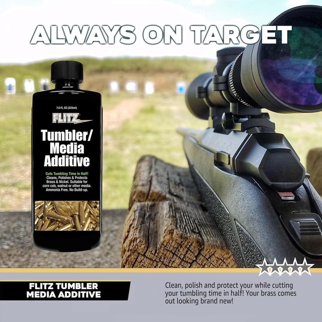 Flitz Tumbler Media Additive - 7.6oz Bottle of USA-Made Brass Cleaner Reloading Liquid for Ammo, Copper, & All Metals - Ammonia-Free Tumbling Polish to Remove Oxidation, Powder Residue (6 Pack)