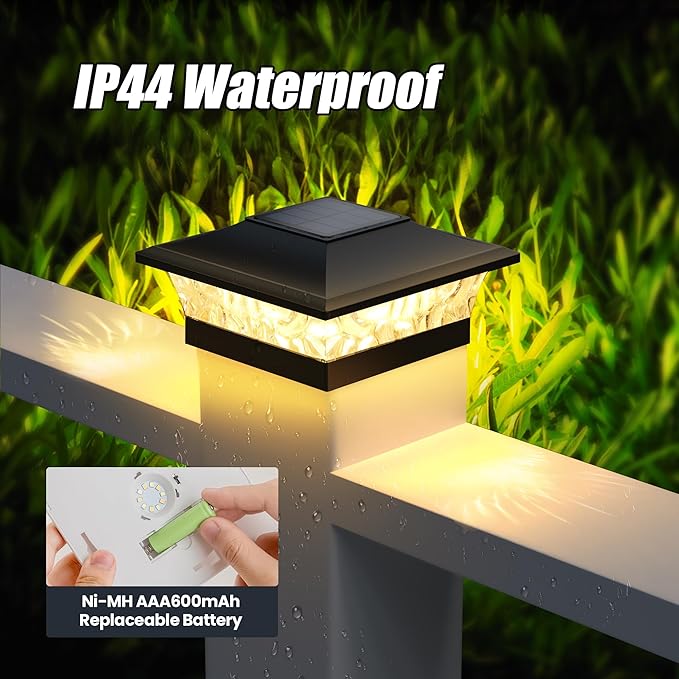 APONUO Solar Post Cap Lights 12 Pack, Waterproof Outdoor LED Deck Lights for 4x4, 5x5, 6x6 Wood Fence & Vinyl Posts, 2 Color Modes (Warm/Cool), All-Night Lighting, Auto On/Off, Patio Garden Yard Decor