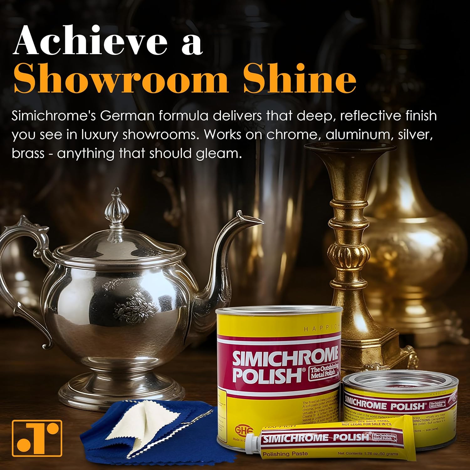 Simichrome All Metal Polish Can with Polishing Cloth Chrome and Metal polishing 250g (3-Pack with 1 Cloth)