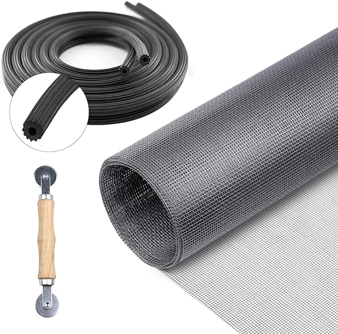 Screen Repair Kit for Windows and Doors 48” x 100" Adjustable Fiberglass Screens with Rolling Tool and Screen Retainer Spline