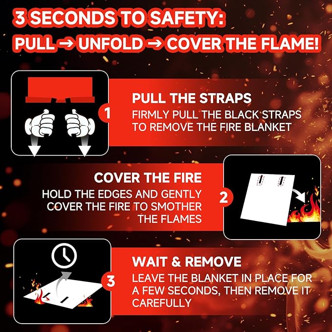24 Packs Fire Blanket – 39.37x39.37 Inches, 1100℉ Heat Resistant, Emergency Fire Suppression Blanket for Kitchen, Home, Car, Camping – Easy to Use, Non-Toxic, Reusable, Compact & Lightweight