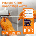 Inspire Heavy Duty Orange Nitrile Disposable Gloves | ULTRA 8 Mil Diamond Textured Grip | Industrial Mechanic Food