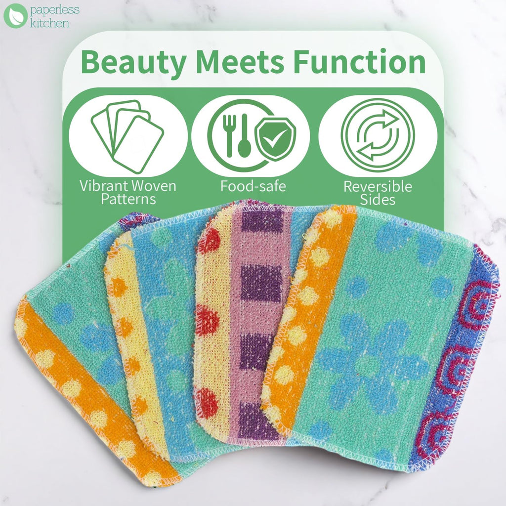 Kitchen Dish Scrubbers | Soft Scrub for Dishes | Non-Scratch Cleaning Pads for Kitchen | Made from Cotton Fiber | Safe on All Surfaces | Long-Lasting & Easy to Clean | Pack of 4