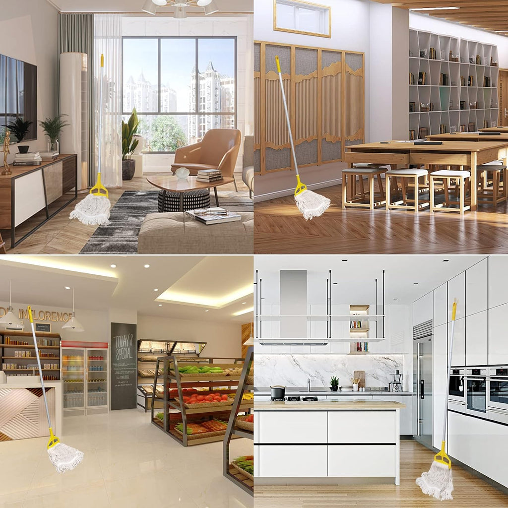 Loop-End String Mop, Heavy Duty Commercial Industrial Mop with Extra Mop Head Replacement, 59 inch Aluminium Alloy Pole.
