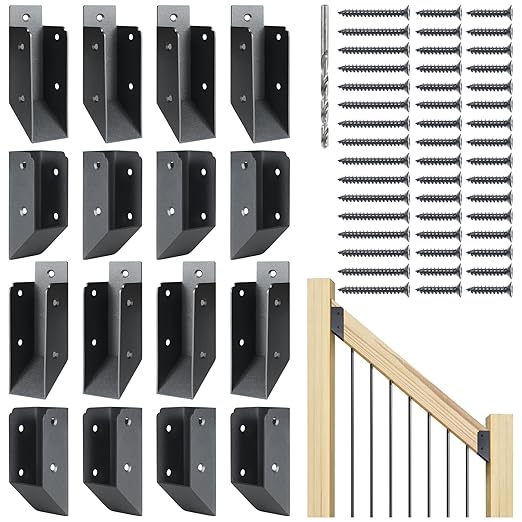 201 Stainless Steel 2" x 4" (1 ½" x 3 ½" Actual) Deck Railing 40° Stair Connectors, for Deck Railing Stair Handrail Connection Installation Deck Railing Bracket (8 Pair-Black)