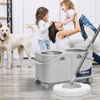 Gen 1 2025 Compact Upgrade Mop Bucket Separate Dirty Water, Hands-Free Floor Cleaning Set with 360° Wheels, Wet Dry Mop for Hardwood, Tile & Laminate Floors, 61" Handle & 6 Mop Heads - Grey