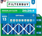 Filterbuy 24x24x4 Air Filter MERV 13 (MPR 1900) Health Defense Replacement (4-Pack), Electrostatic Pleated HVAC AC Furnace Filters, Made in USA (Actual Size: 23.38 x 23.38 x 3.63)