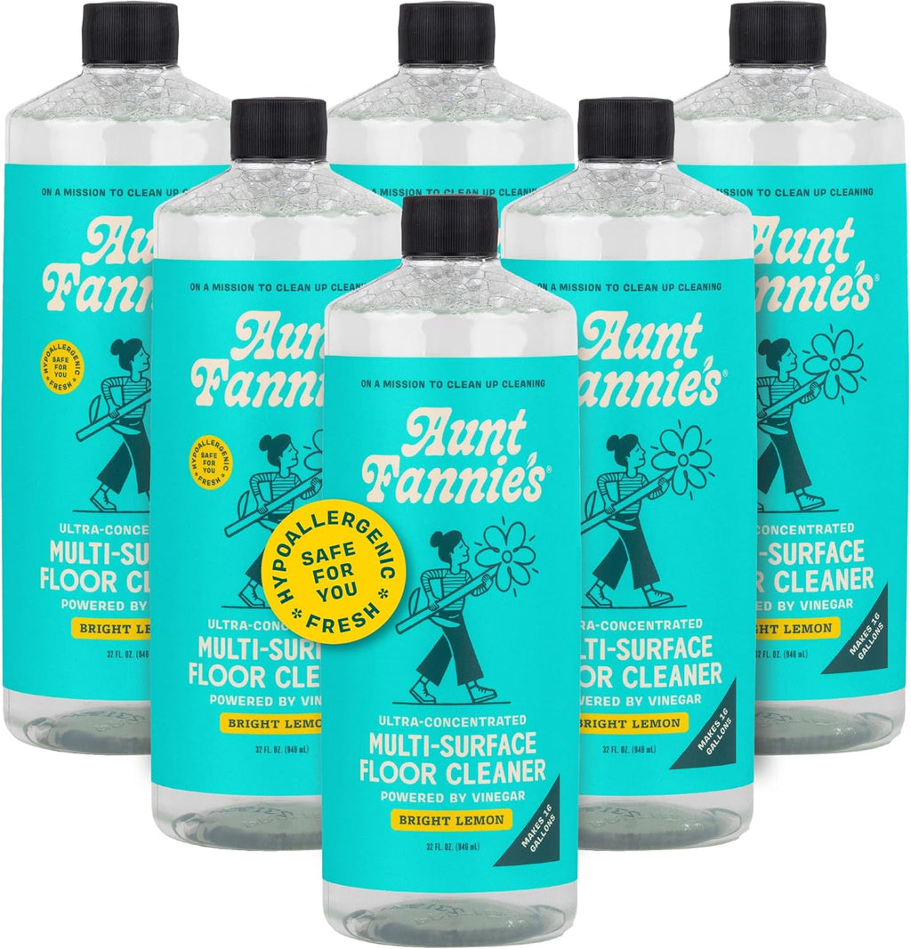 Aunt Fannie's Ultra Concentrated Floor Cleaner Vinegar Wash, Multi-Surface Solution For Mopping, Makes 16 Gallons, Bright Lemon Scent, 32 oz. (Pack of 6)