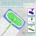 Reusable Mop Pads Compatible with Swiffer Sweeper Mop, Microfiber Dry Sweeping Cloths & Machine Washable Wet Pads Refill for Use on All Sealed Floors - Stone, Hardwood, Laminate & Tile (6 Blue)