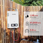 Tankless Water Heater, Camplux 1.58GPM Outdoor Propane Gas Water Heater with Portable Handle, White, 6L