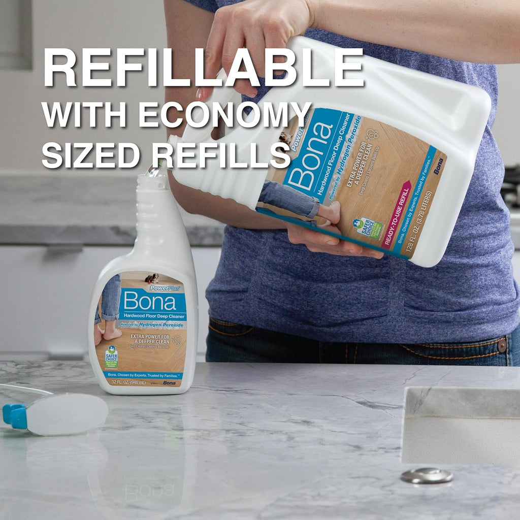 Bona PowerPlus Hardwood Floor Deep Cleaner Spray - 32 fl oz - Refillable - Oxygenated Formula and Residue-Free Floor Cleaning Solution - for Wood Floors