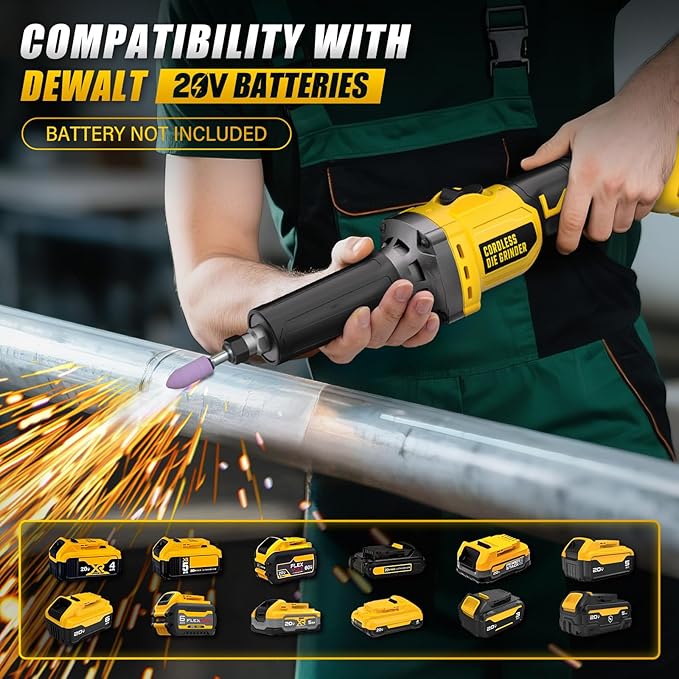 Cordless Die Grinder for Dewalt 20V MAX Battery (No Battery), Braking Die Grinder with 6 Variable Speed Up to 26000 RPM, Great for Metal/Wood Grinding, Cut Sanding, Artwork Carving (Tool Only)