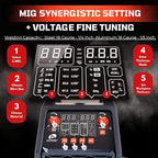 LOTOS MIG180 180A MIG Welder, 6 in 1 Gas MIG, Gasless Flux Core MIG, Stick, Lift TIG, Spot, Spool Aluminum Multi Process Welding Machine, Auto MIG Synergistic Setting & Voltage Fine Tuning, 120/240V