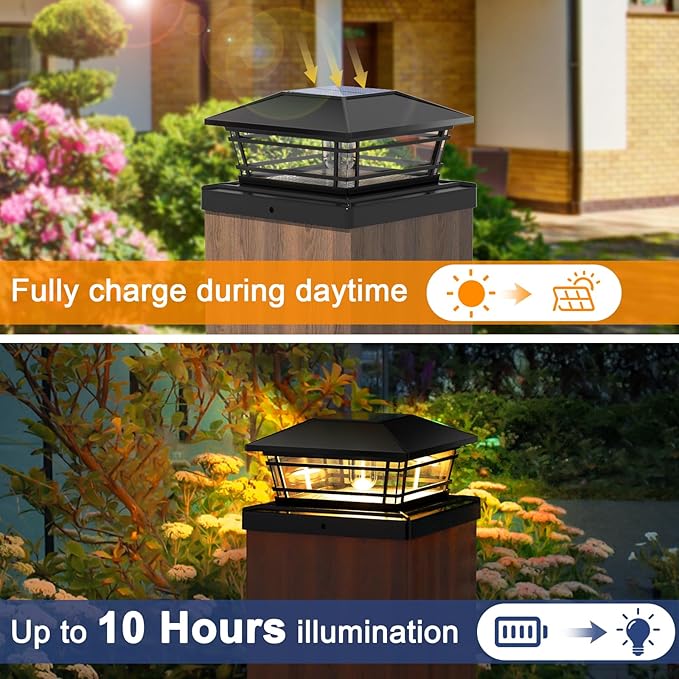 Solar Post Cap Lights Outdoor 12 Pack [LED Bulb, 2 Brightness Setting] Fence Post Solar Lights Waterproof for 4x4 5x5 or 5.5x5.5 Wood Posts, Warm Bright Bulb Lighting for Garden Deck Yard