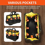 Heavy Duty Tool Bag 16-Inch, 16-Pocket Portable Tool Bag Organizer with Adjustable Shoulder Strap,Soft Handle Large Zipper Carrying Tool bags with Wide Mouth and Waterproof Strong Molded Base