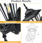 GRUENLICH Dusk to Dawn Outdoor Wall Sconce, Exterior Front Porch Lighting with Clear Glass, Black Aluminum Outside Coach Light for Patio Doorway Garage, 2 Pack