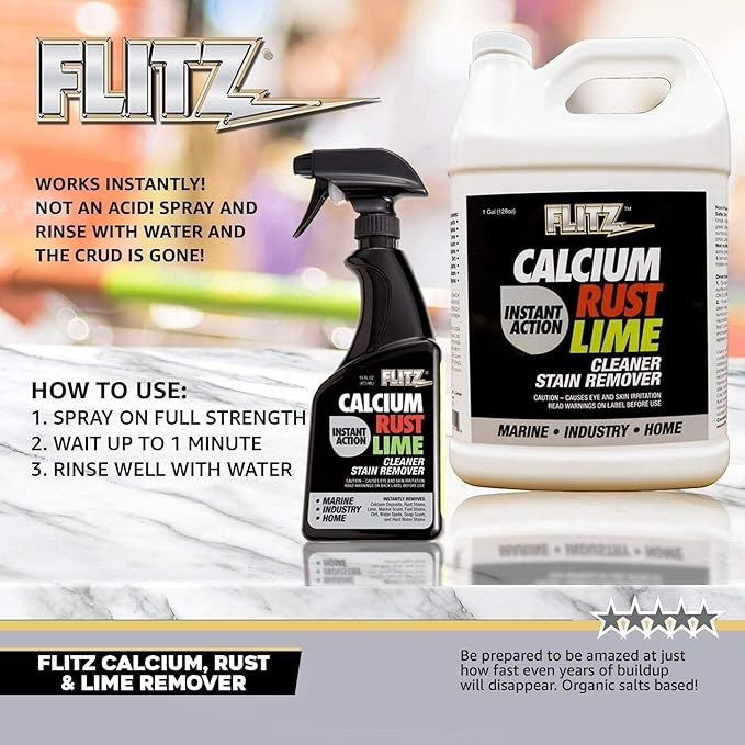 Flitz Calcium, Rust, & Lime Remover - 1 Gallon Bottle of USA-Made Limescale Remover for Toilets, Showers, and More - Powerful Spray that Instantly Eliminates Tarnish, Grease, and Other Grime (1 Pack)