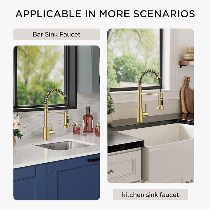 FORIOUS Kitchen Faucets with Sprayer, Stainless Steel Bar Sink Faucet Single Handle with Deck Plate, Commercial Pull Out Faucet for Kitchen Sink, Marine Boat Deck, Laundry Bar RV Camper