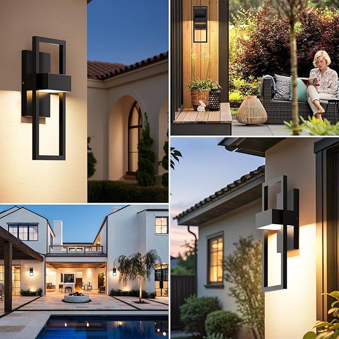 BesLowe 14.5” Modern Outdoor Wall Lights, 3000K LED Exterior Lighting Fixtures Wall Mounted, Porch Lights Outdoor Wall Sconce Lamps, Black Outdoor Lights for House Front Door Garage Patio, 2-Pack