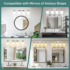 Ascher Bathroom Light Fixtures, 4-Light Vanity Light Over Mirror, Brushed Nickel Wall Sconces with Milky White Frosted Glass Shades, Wall Lamp for Living Room Bedroom, E26 Base(Bulbs Not Included)