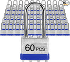 Padlocks with Same Key, LQYN 60 Pcs Laminated Keyed Padlock (1-9/16", 40mm), Keyed Alike Locks, Long Shackle, for Storage Locker, Hasp Latch, Toolbox, Sheds