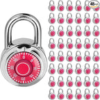 Combination Padlock 48 Pack, Fixed Dial Combination Padlock with Different Combinations, 2 in. Wide. Red Turntable, Lock for Gym & Locker, School, Toolbox, and More