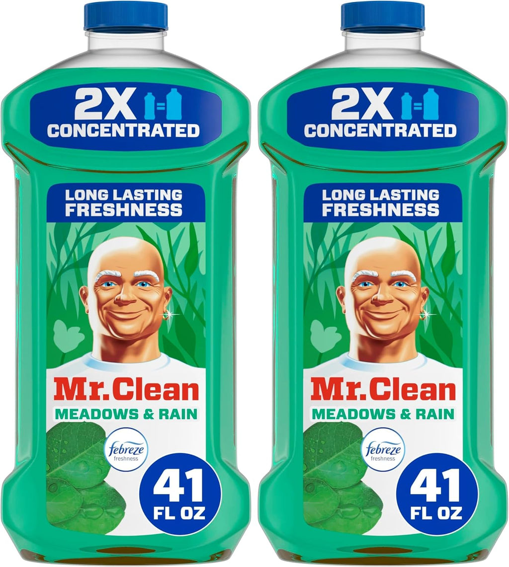 Mr. Clean 2X Concentrated Multi Surface Cleaner with Febreze Meadows & Rain Scent, All Purpose Cleaner, 41 fl oz (Pack of 2)