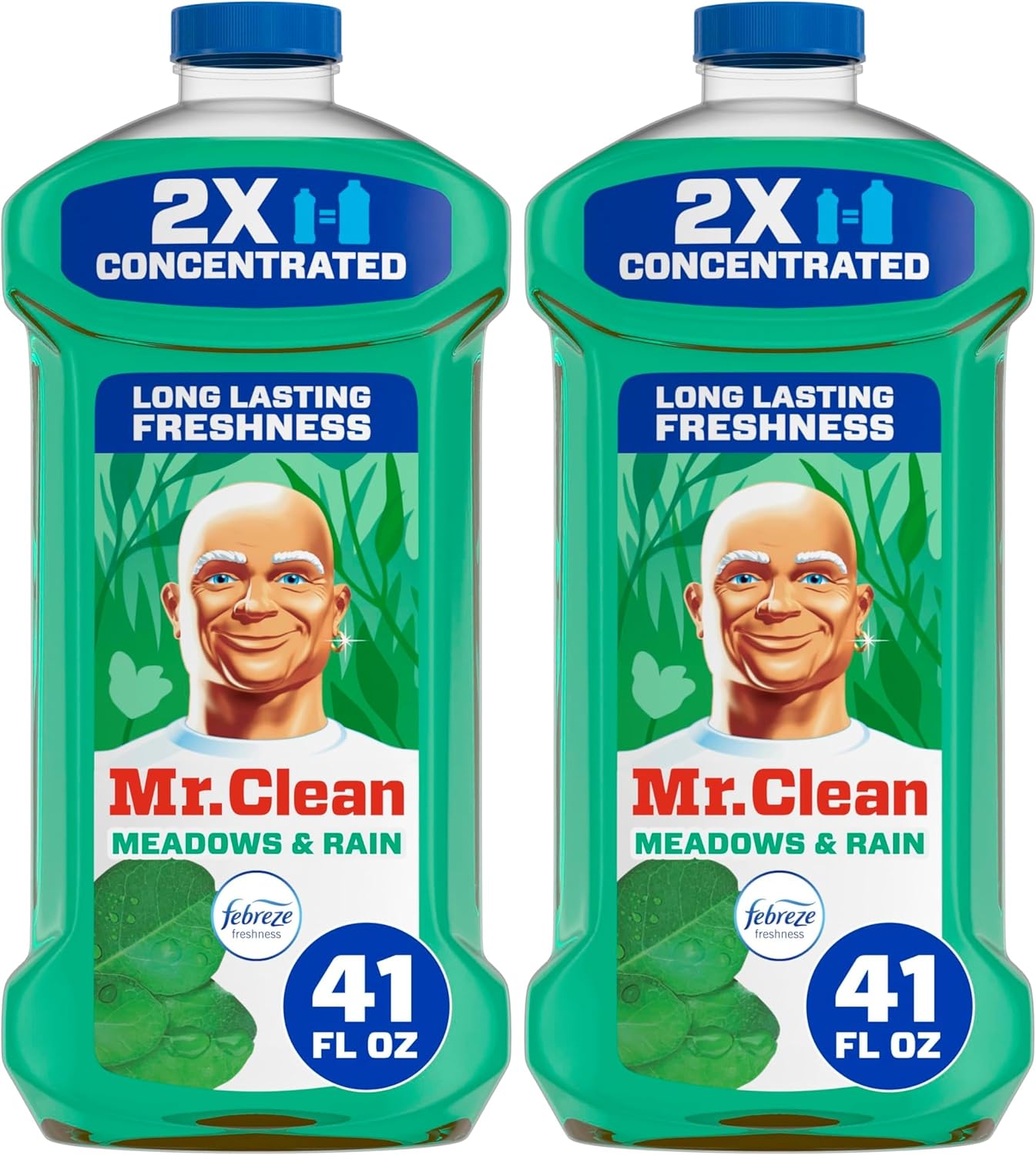 Mr. Clean 2X Concentrated Multi Surface Cleaner with Febreze Meadows & Rain Scent, All Purpose Cleaner, 41 fl oz (Pack of 2)