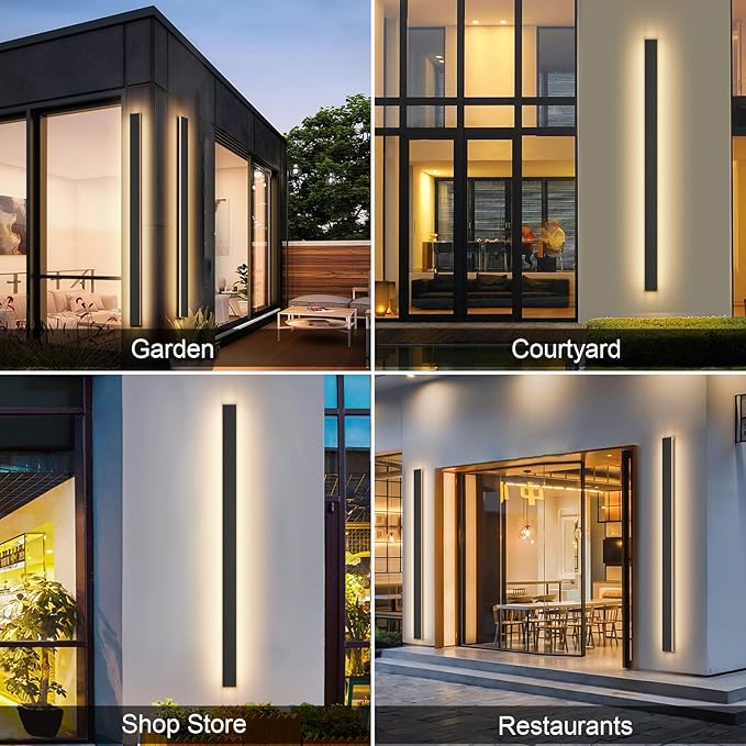 Aipsun Porch Wall Lights 59inch Long Strip Modern LED Outdoor Wall Light Fixture, 1 Pack Black Wall Mount Lighting Sconce Exterior Lights Wall Sconce 3000K for House Living Room Corridor