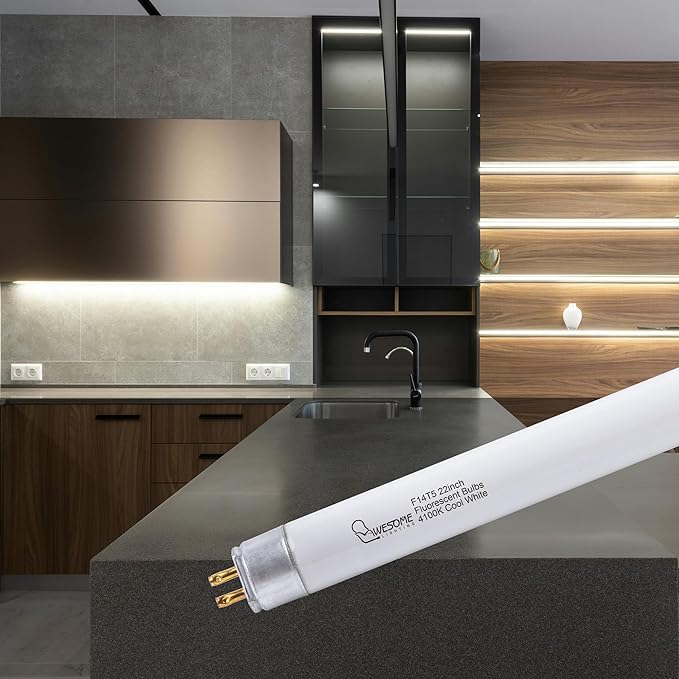22 Inch F14T5/CW Fluorescent Light Bulb, 4100K Cool White, T5 14 Watt Fluorescent Replacement Bulb for Counter and Cabinet Fixture, G5 Base, 6 Pack