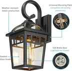 Front Porch Lights Outdoor Wall Lights Exterior Wall Sconce, Matte Black Exterior Light Fixtures with Seeded Glass Farmhouse Outdoor Lighting Fixtures for House Garage Porch Patio, 2 Pack