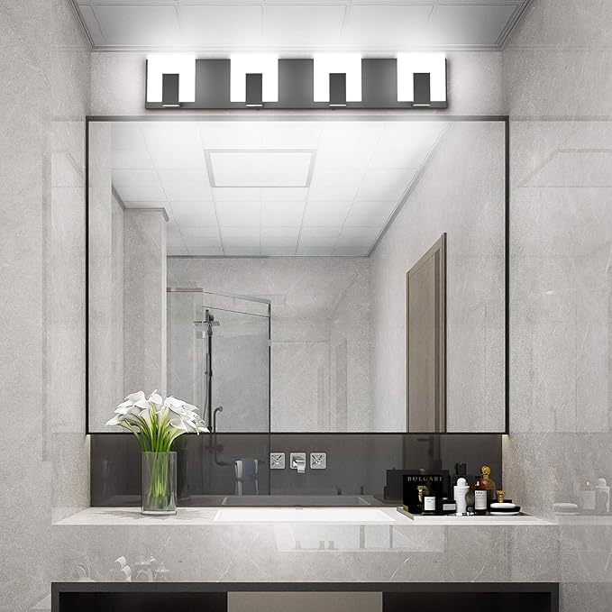 Aipsun 4 Lights Modern Black Vanity Light Up and Down Black Bathroom Lighting Fixtures LED Bathroom Wall Light Over Mirror 6000K