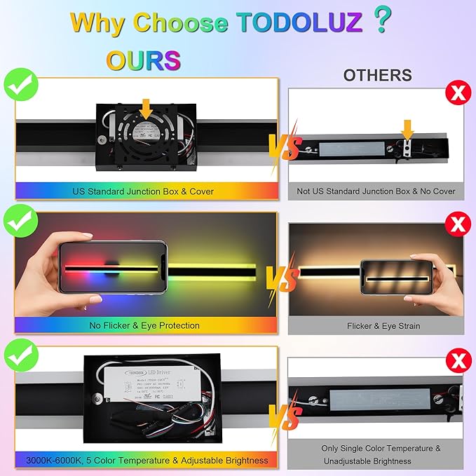 TODOLUZ 2-Pack 40-Inch Outdoor RGB Long Linear Wall Light Fixture, IP65 Waterproof 24W LED Exterior Wall Sconce Lighting with Remote Control for Indoor Party Garage