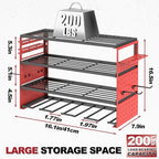 Power Tool Organizer Wall Mount, 4 Layers Tool Storage Rack with 2 Side Red Pegboards, 4 Drill Bit Rack,Heavy Duty Metal Garage Tool Shelf Organize for Workshop Garage Tool Room