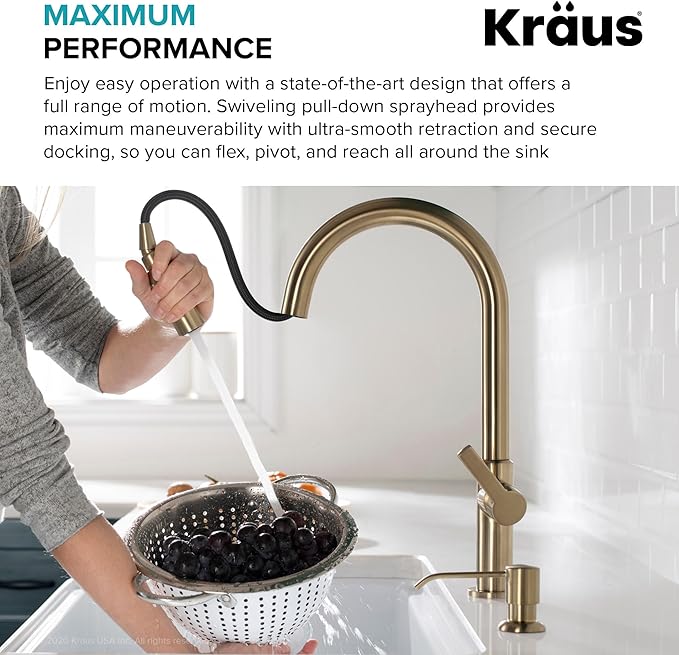 KRAUS Oletto Single Handle Pull Down Kitchen Faucet in Spot Free Antique Champagne Bronze, KPF-2820SFACB