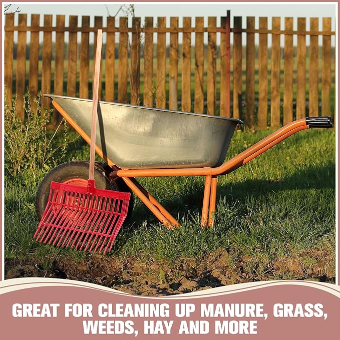 Lasnten Manure Fork Replacement Head, 18 Tines Pitchfork Head with Screws and Nuts, Horse Manure Rake for Picking up Grass and Hay(Red,2 Pcs)