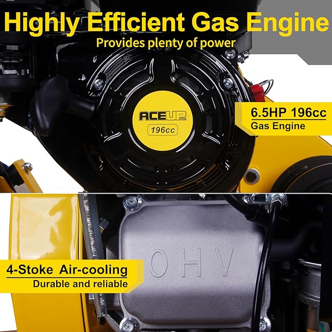 Aceup Energy Plate Compactor 6.5HP 196cc Gas, 21x14.6inch Plate 2700lbs Gas Compaction Force 5500VPM, Ground Compactor Tamper Pavement Compaction Rammer with Wheel