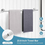 TQKAG 8-Pieces Bathroom Hardware Set Brushed Nickel SUS304 Stainless Steel Bath Towel Bar Set 23.6 Inch Round Bathroom Accessories Kit Wall Mounted