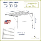 Smartsome | Wall Mounted | Clothes Drying Rack| 22" Wide |15 Linear Feet Capacity | 8 Smooth Round Stainless Steel Rods | 60 lb Capacity | Fully Assembled | Compact Sturdy Space-Saving Design