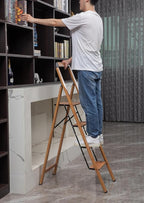 Step Ladders 4-Step Woodgrain Finish Aluminum Folding Step Stool Wide Pedal,Anti-Slip Portable Sturdy for Home & Kitchen Office 330 lbs