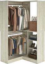 Unikito 36 Inch Corner Closet System, Large Freestanding Closet Organizer System with 2 Hanging Rods and Storage Shelves, Sturdy Walk in Closet Tower, 36" W x 36" D x 80" H, White Oak