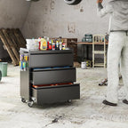 Garage Storage Cabinet with Wheels and Pegboard, Metal Rolling Tool Storage Cabinet with 3 Drawers for Garage, Home, Warehouse, Basement, Assembly Required, Black